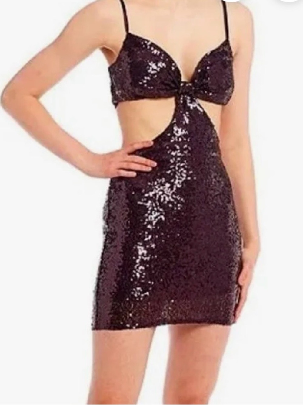 B Darlin Plum Sequin Cutout Mini Dress